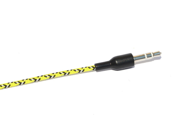 Neon Yellow Earbuds with White & Black Braided Accents