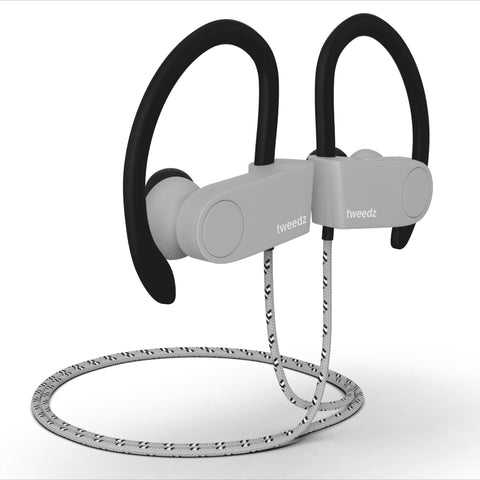 Tweedz Sport - Durable Bluetooth Earbuds with Runner's Earhook (Grey)