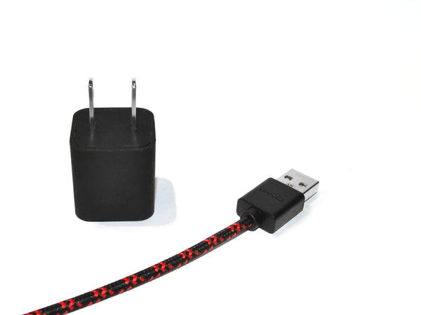 Black & Red Braided MicroUSB to USB Cable & Wall Charger