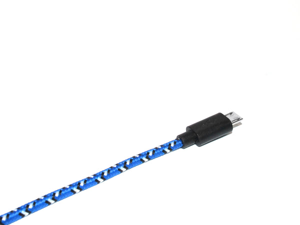Blue & White Braided MicroUSB to USB Cable & Wall Charger