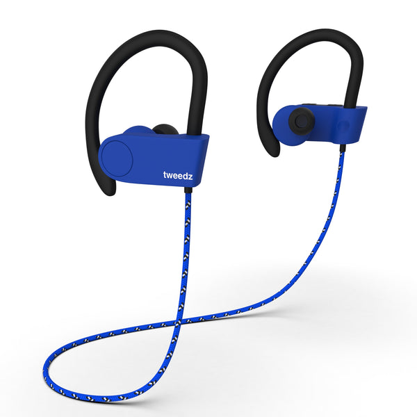 Tweedz Sport - Durable Bluetooth Earbuds with Runner's Earhook (Blue)