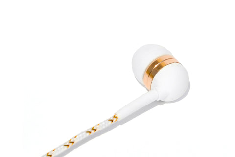 White & Gold Earbuds with Microphone & Remote Control