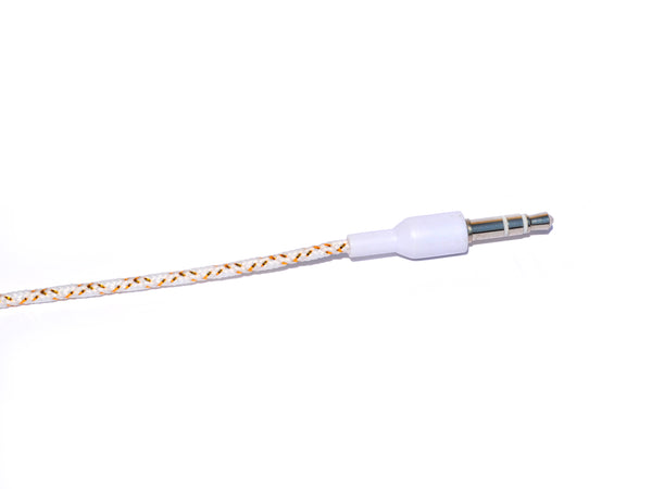 White & Gold Earbuds with Microphone & Remote Control
