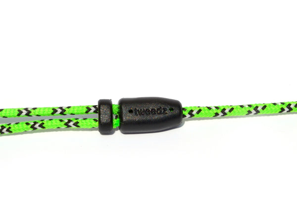 Neon Green Earbuds with White & Black Braided Accents