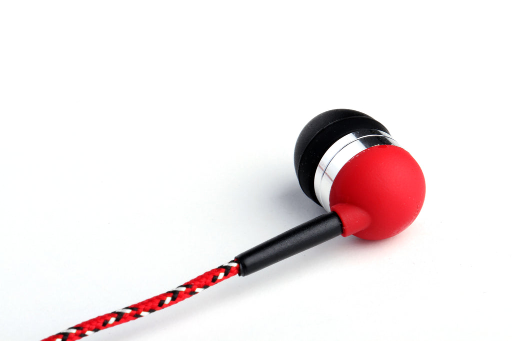 Red Earbuds Durable, Tangle-Free Earphones w/ Braided Black