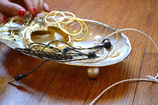 White & Gold Earbuds with Microphone & Remote Control